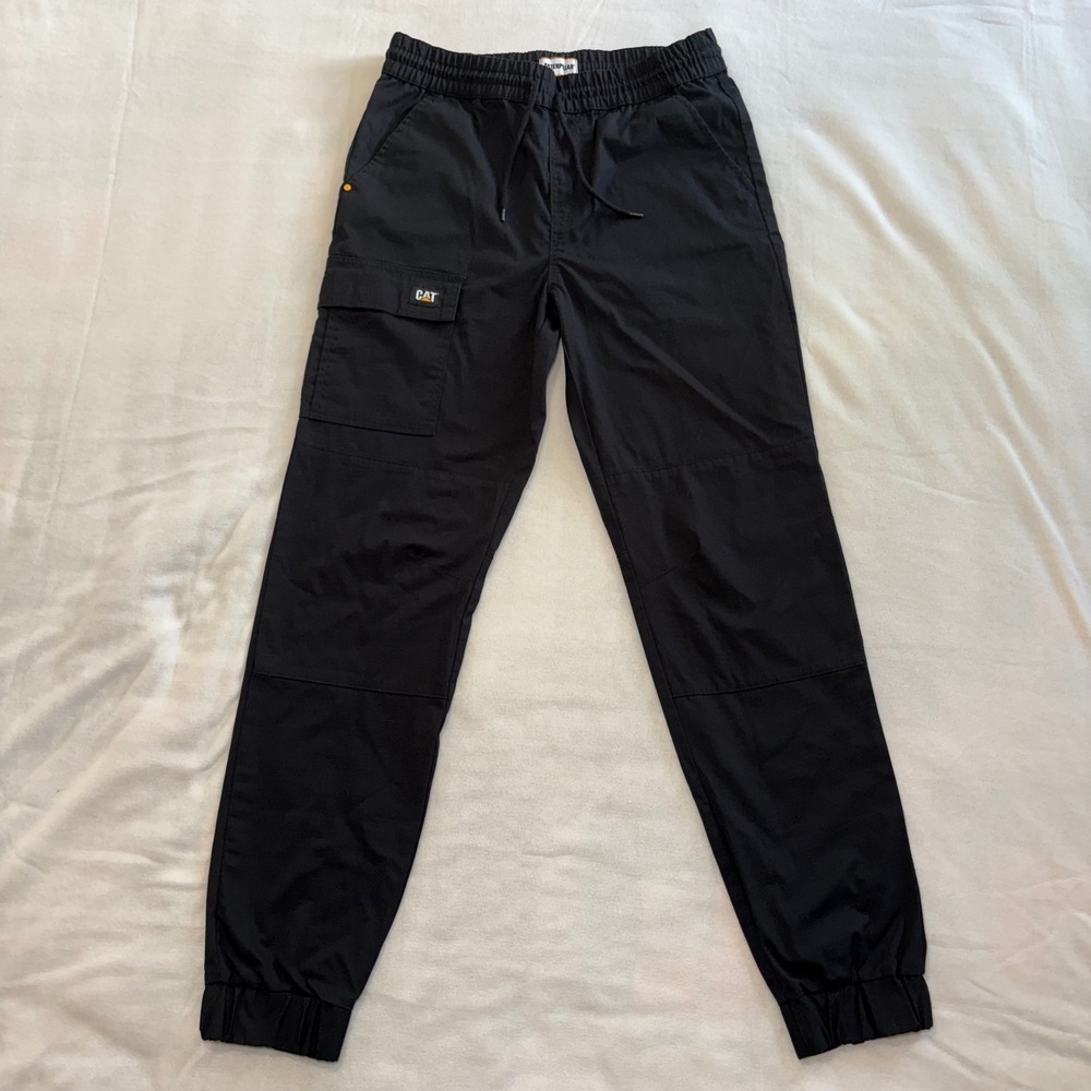 Caterpillar Black Ripstop Canvas Cuffed Jogger DrawString Pants Mens S utility